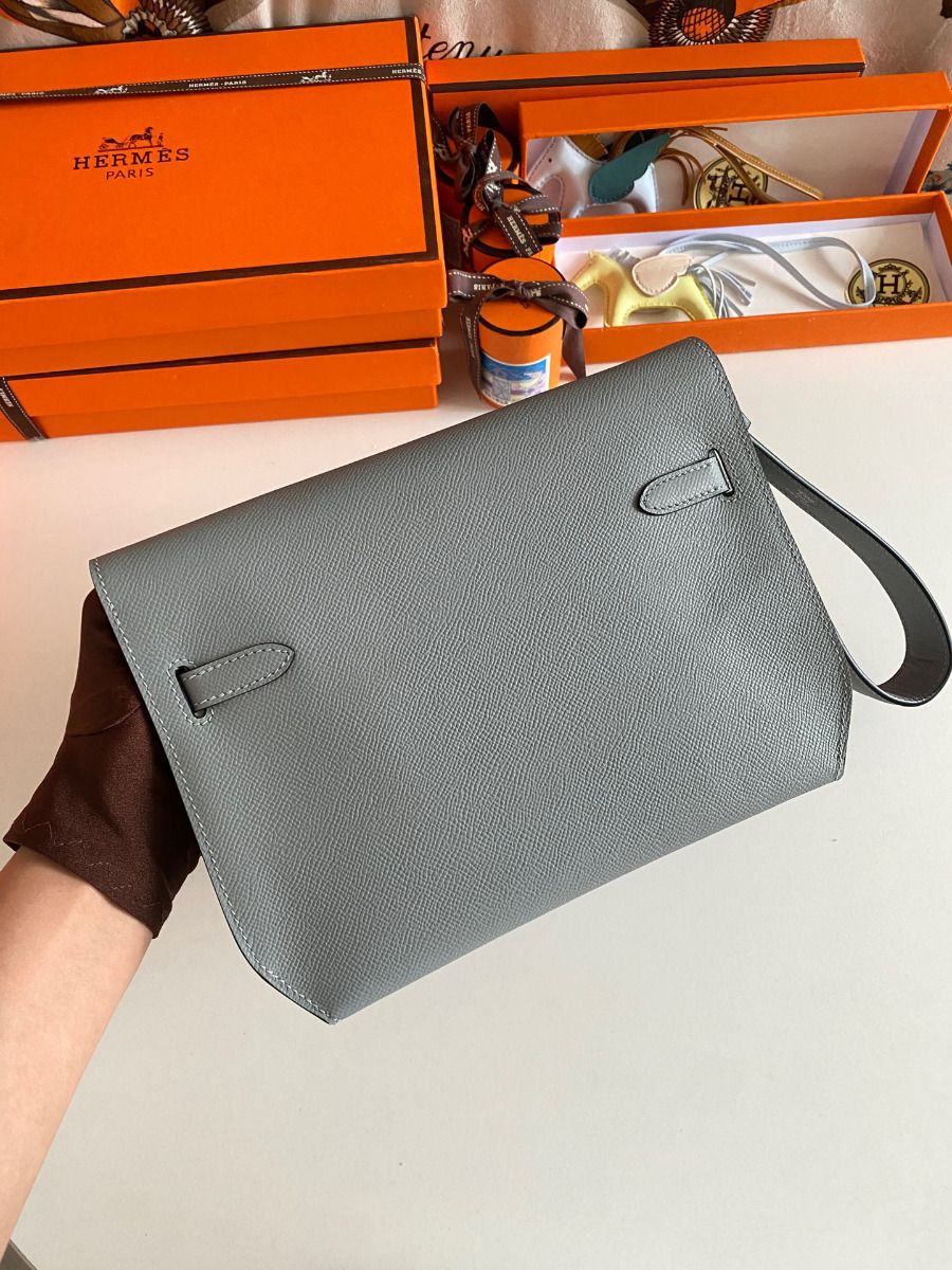Hermes Kelly Depeches 25 Pouch in Blue Lin Epsom Calfskin - Image 3