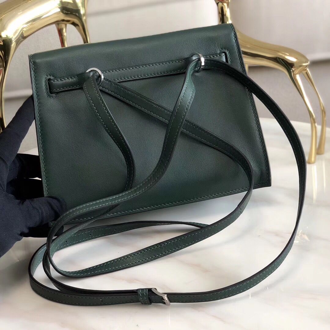 Hermes Kelly Danse Handmade Bag In Dark Green Swift Leather - Image 3