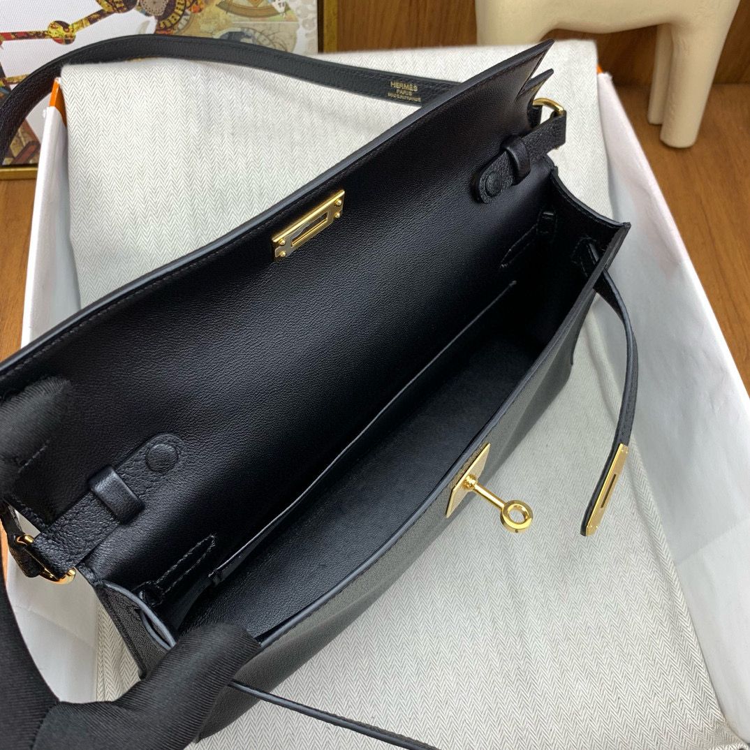 Hermes Kelly Elan Handmade Bag In Black Chevre Mysore Leather - Image 5