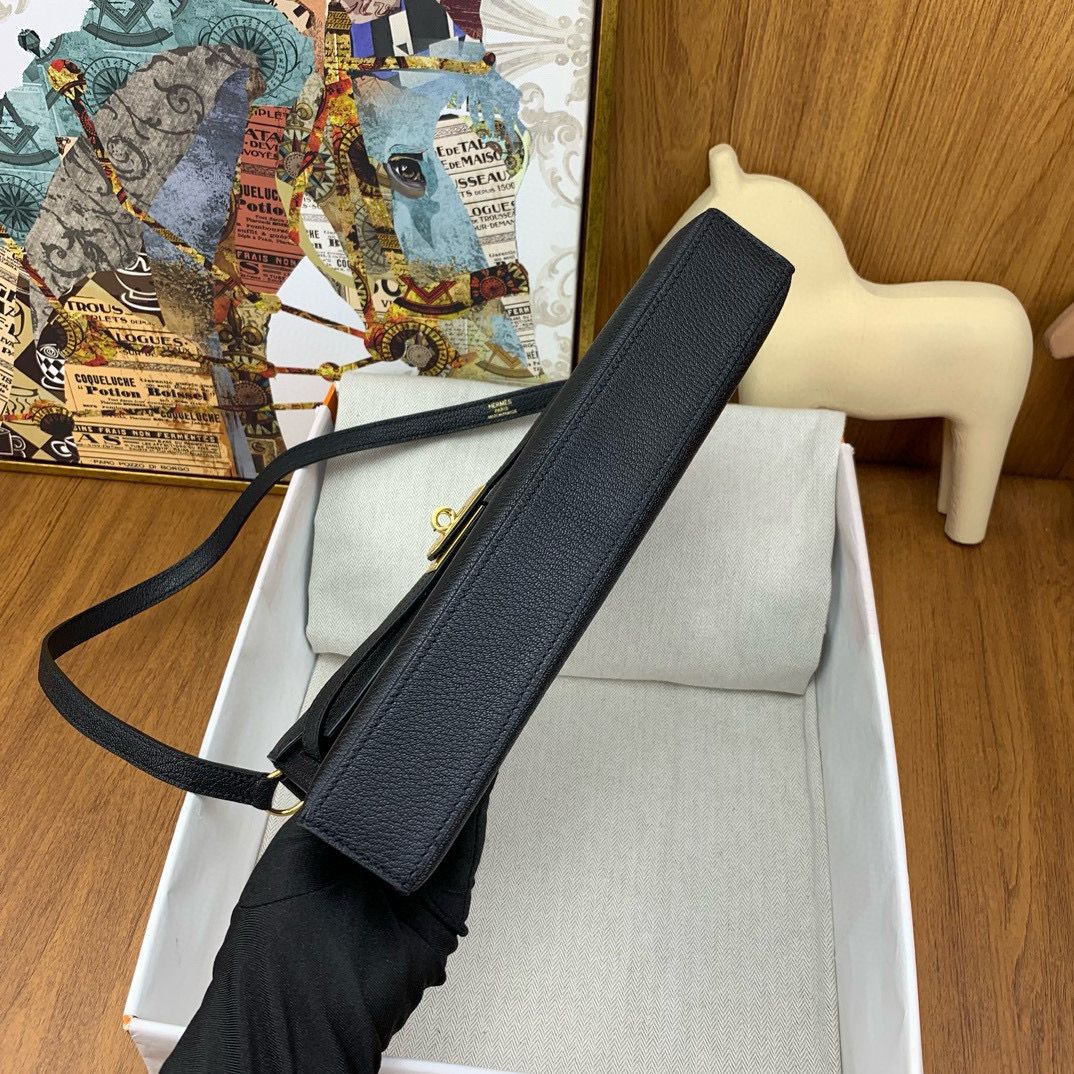 Hermes Kelly Elan Handmade Bag In Black Chevre Mysore Leather - Image 8