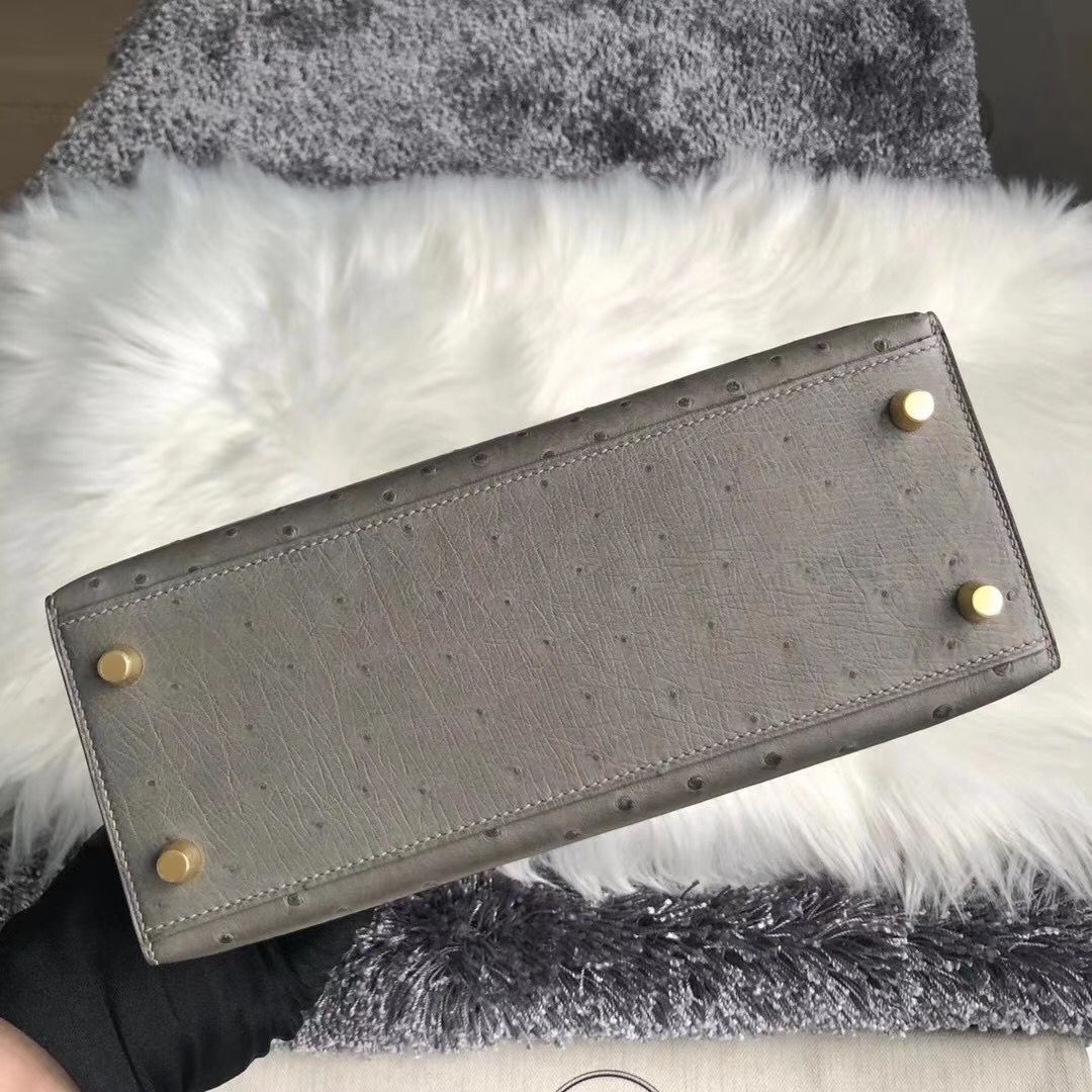 Hermes Kelly 25cm Handmade Bag In Gris Asphalt Ostrich Skin - Image 8