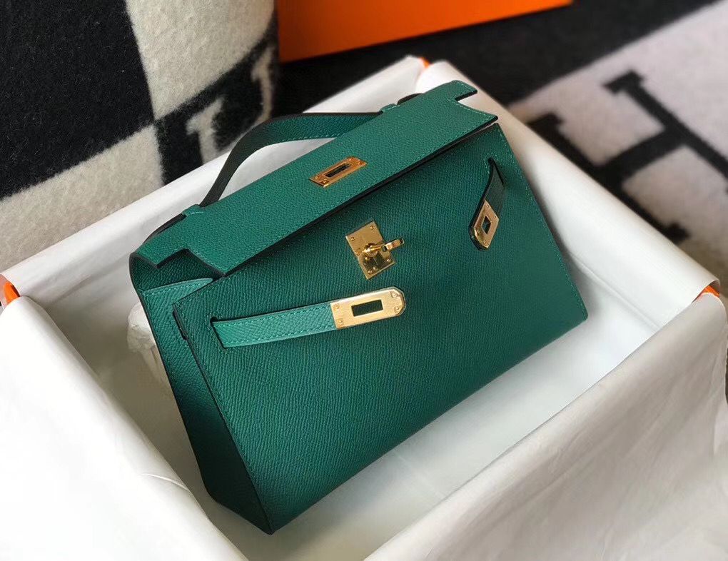 Hermes Kelly Pochette Bag In Vert Veronese Epsom Leather - Image 5