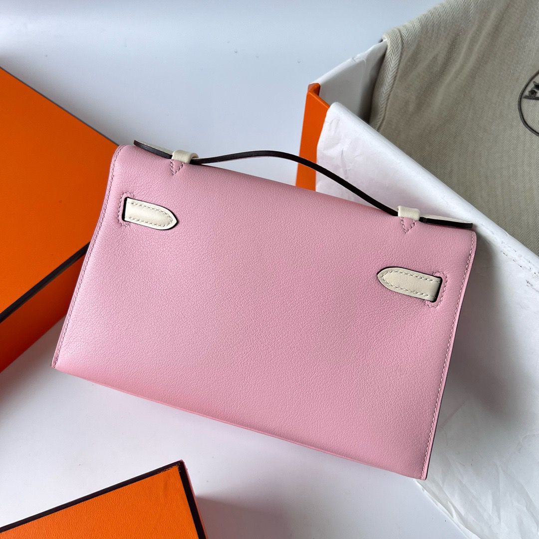 Hermes HSS Kelly Pochette Bicolor Bag in Pink and Craie Swift Calfskin - Image 3
