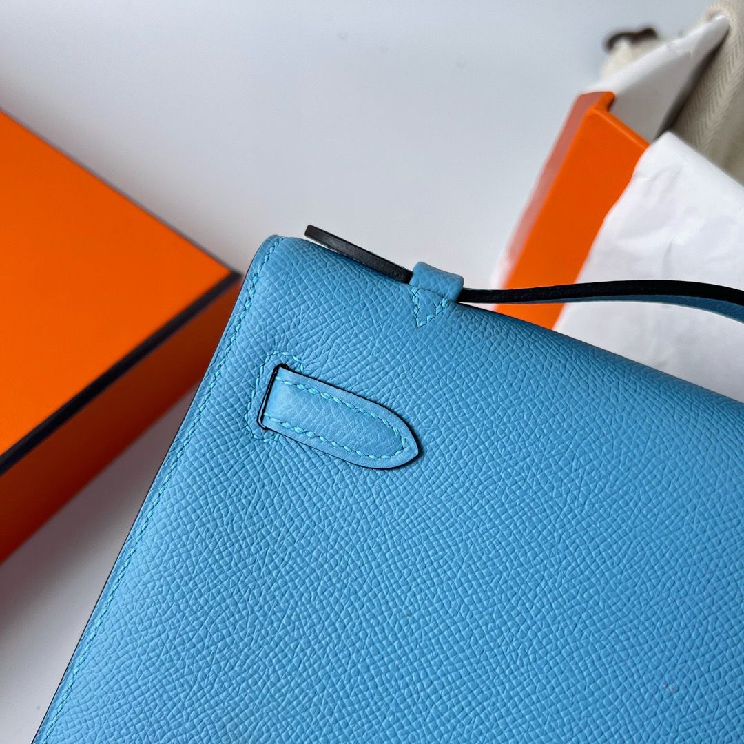 Hermes Kelly Pochette Handmade Bag In Blue du Nord Epsom Calfskin - Image 7