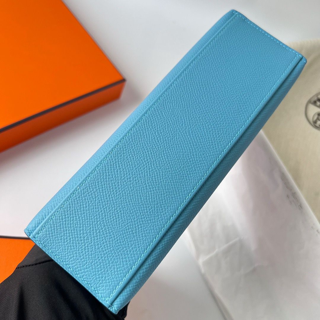 Hermes Kelly Pochette Handmade Bag In Blue du Nord Epsom Calfskin - Image 9