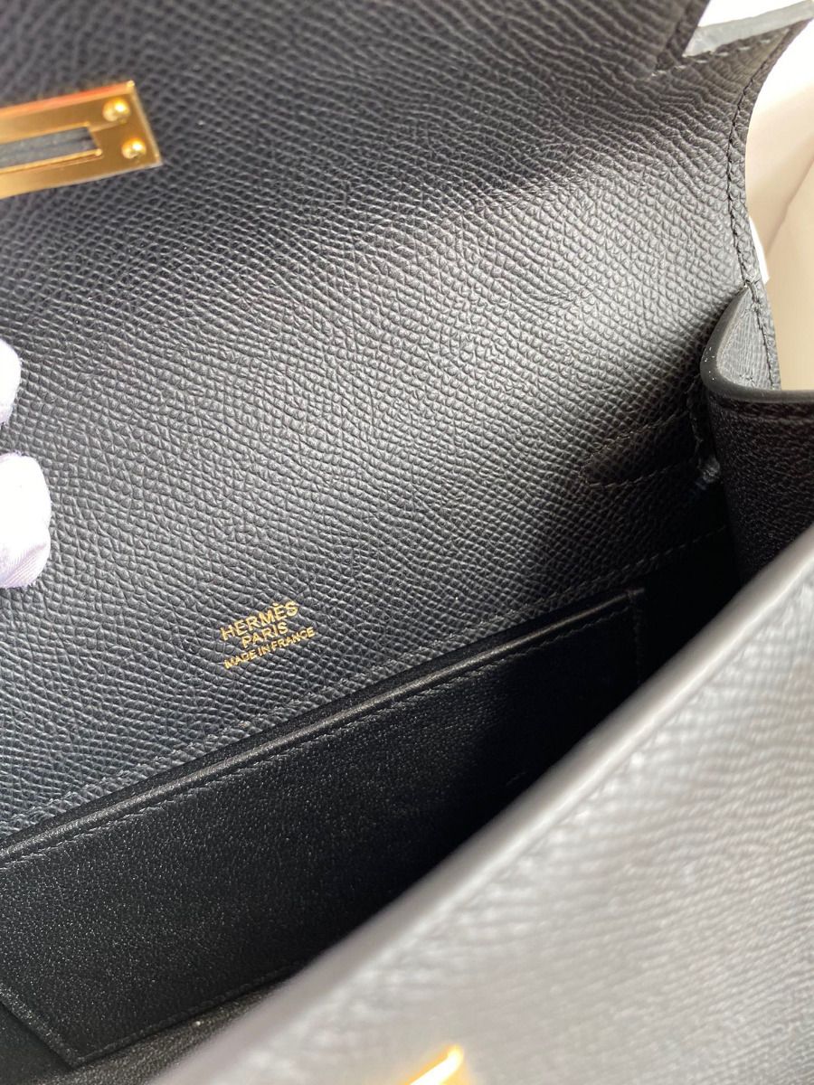 Hermes Kelly Pochette Handmade Bag In Black Epsom Calfskin - Image 10