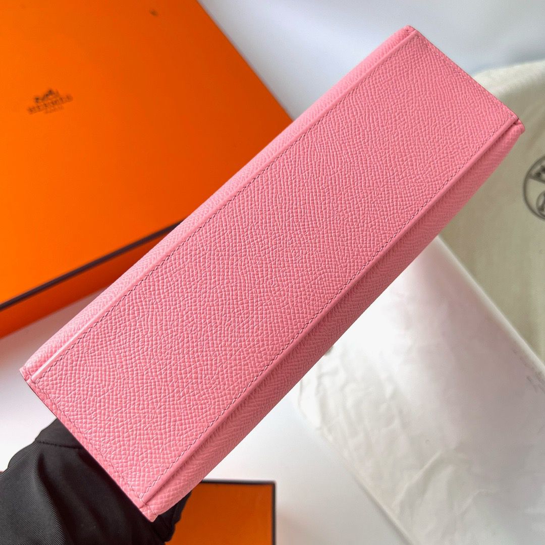 Hermes Kelly Pochette Handmade Bag In Rose Confetti Epsom Calfskin - Image 8