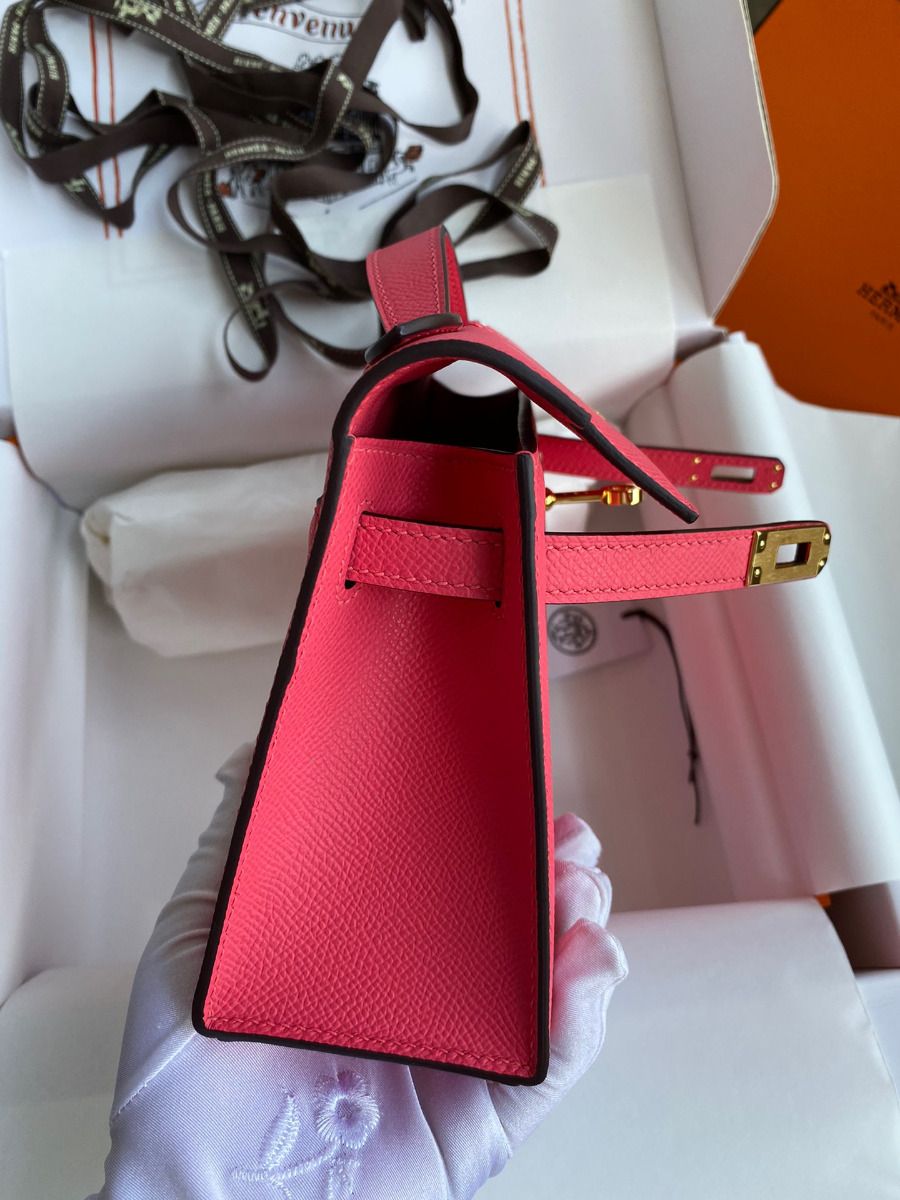 Hermes Kelly Pochette Handmade Bag In Rose Lipstick Epsom Calfskin - Image 8