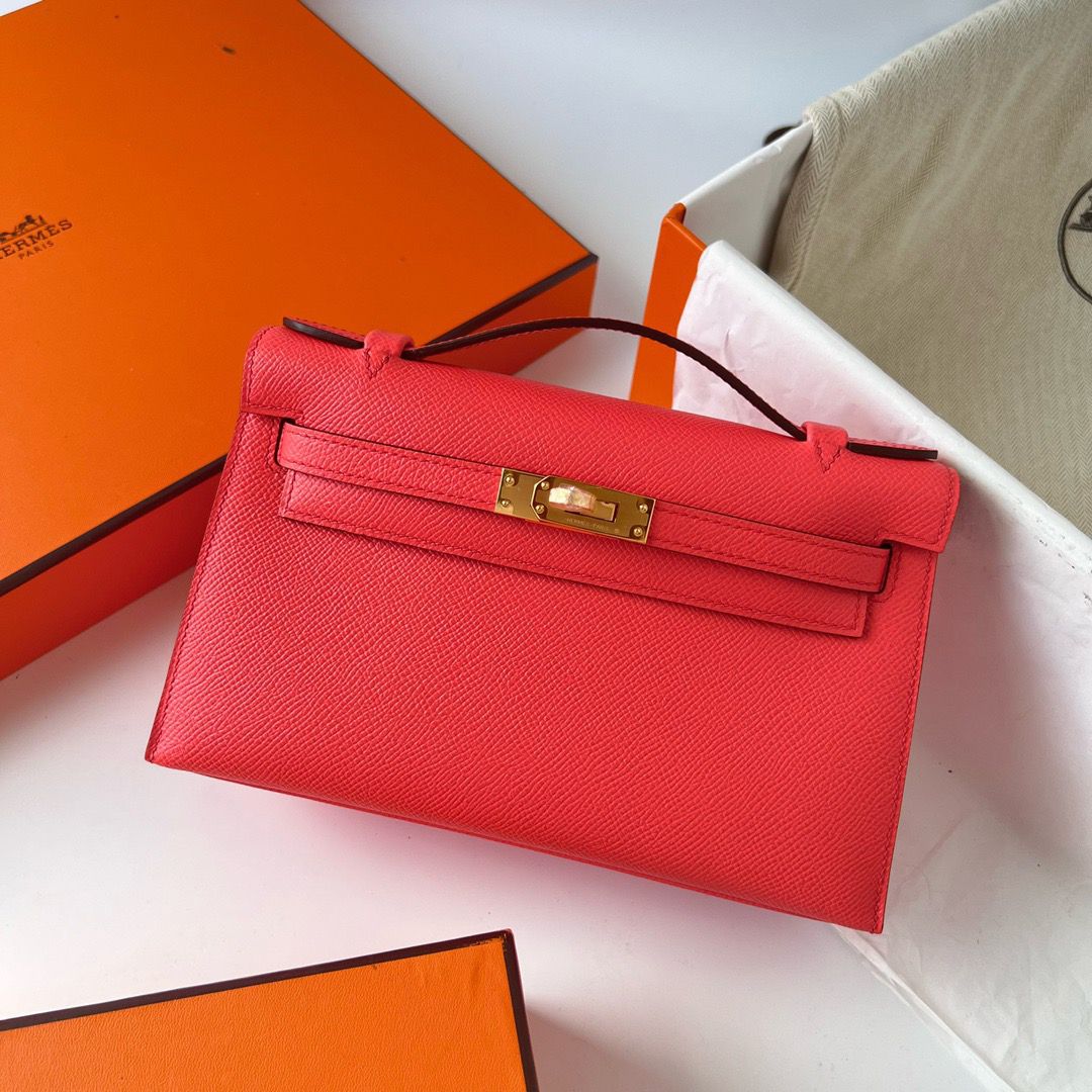 Hermes Kelly Pochette Handmade Bag In Rose Texas Epsom Calfskin - Image 3