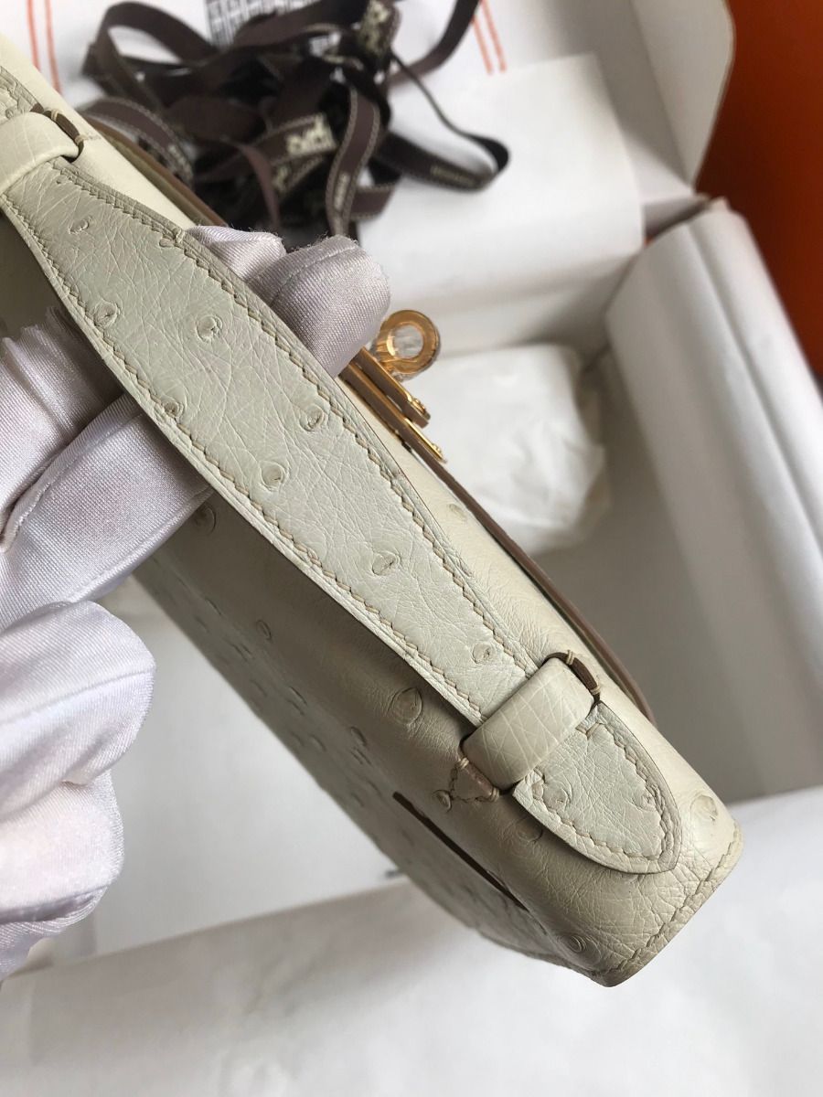 Hermes Kelly Pochette Handmade Bag In Beton Ostrich Leather - Image 7