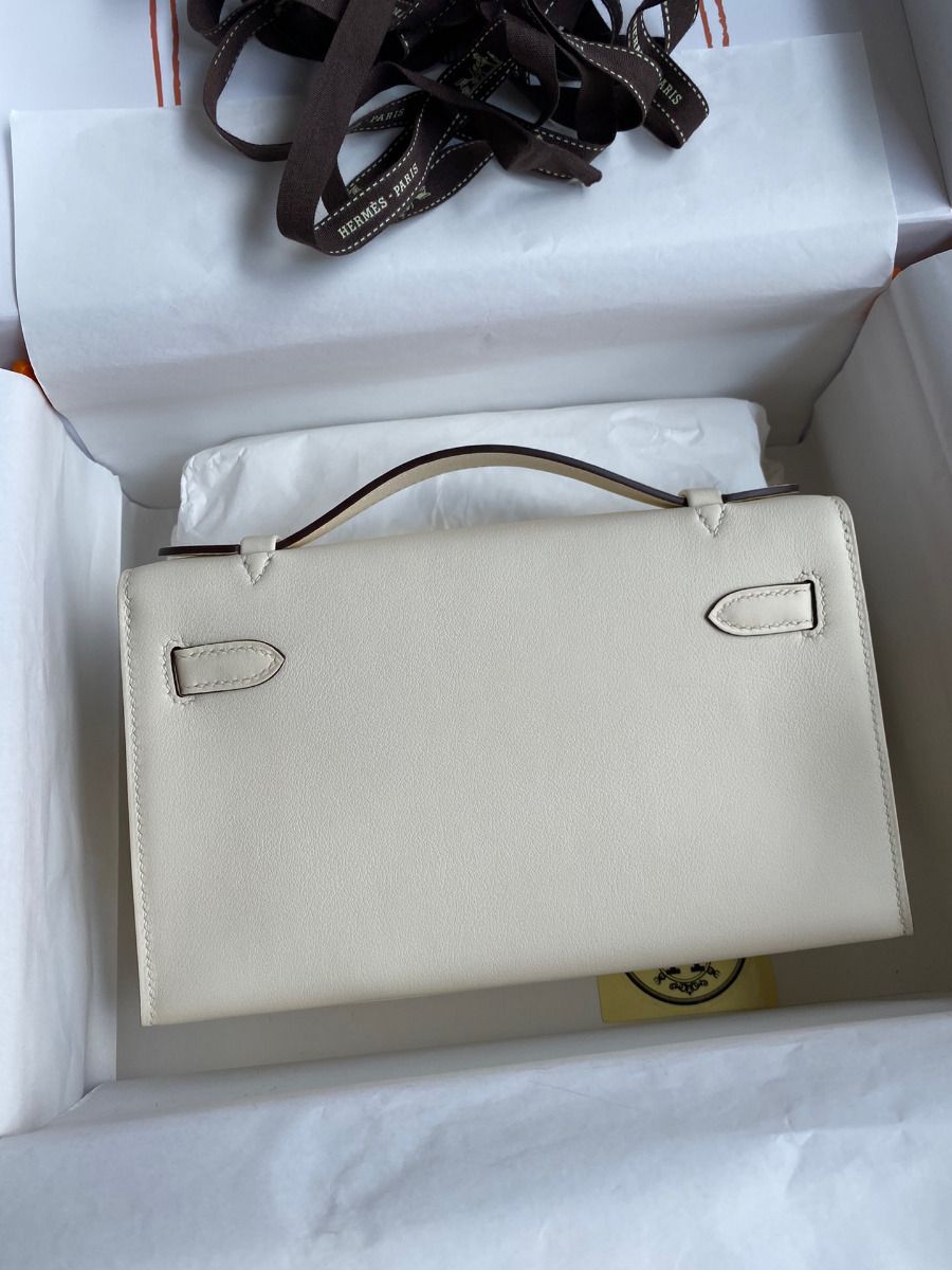 Hermes Kelly Pochette Handmade Bag In Nata Swift Calfskin - Image 3