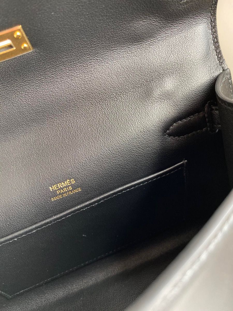 Hermes Kelly Pochette Handmade Bag In Black Swift Calfskin - Image 10