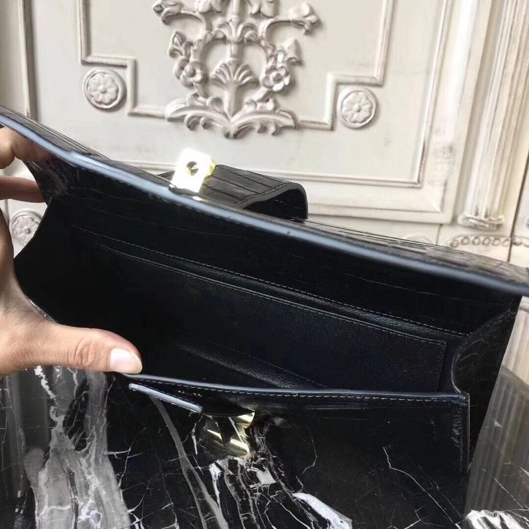Hermes Medor Clutch Bag In Black Crocodile Leather - Image 9