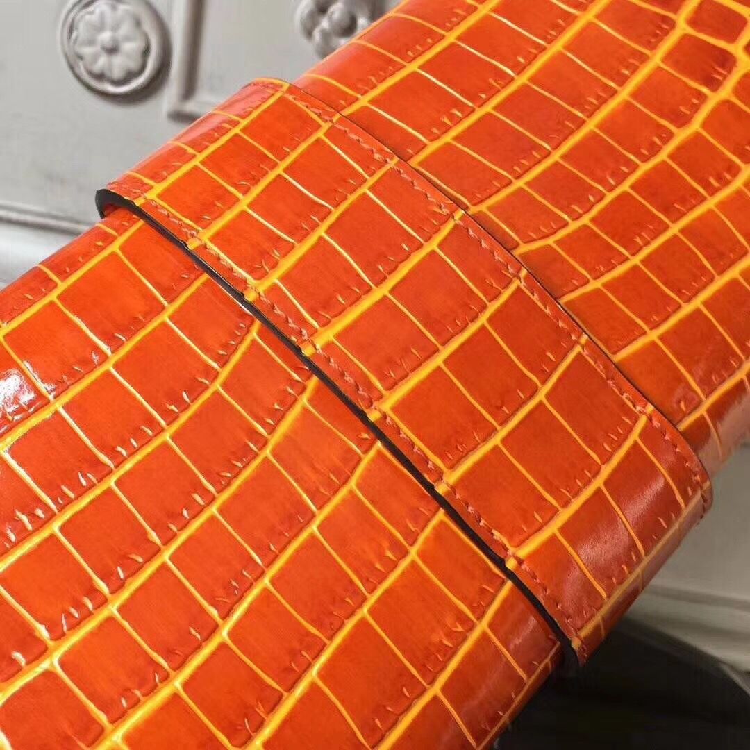 Hermes Medor Clutch Bag In Orange Crocodile Leather - Image 5