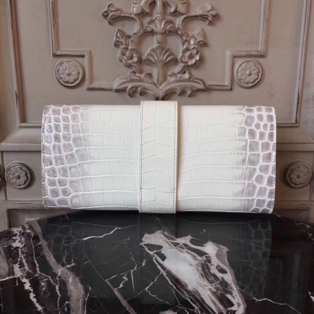 Hermes Medor Clutch Bag In White Crocodile Leather - Image 3