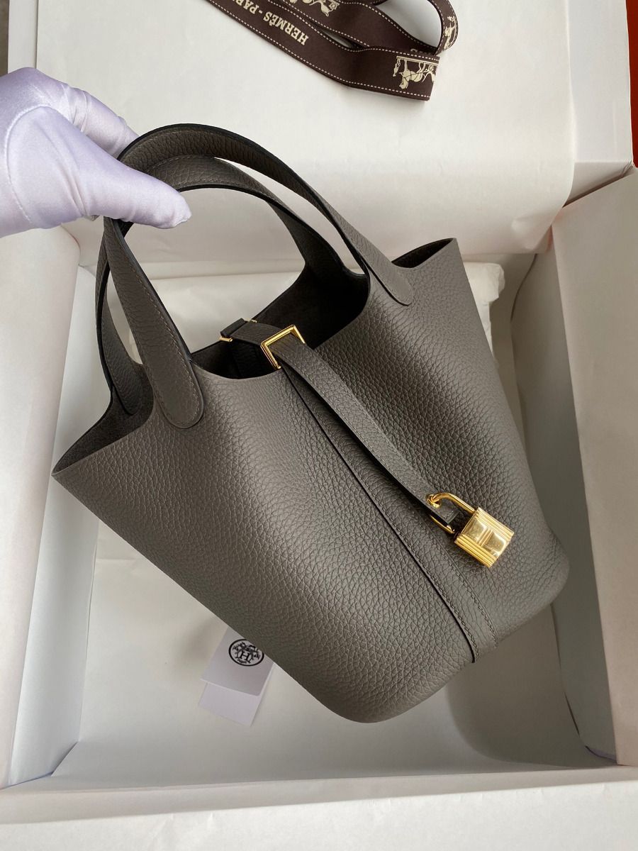 Hermes Picotin Lock 18 Handmade Bag in Etain Clemence Leather - Image 3