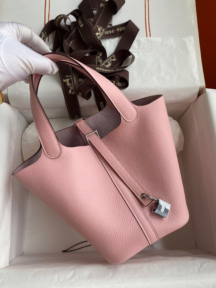 Hermes Picotin Lock 18 Handmade Bag in Rose Sakura Clemence Leather - Image 3