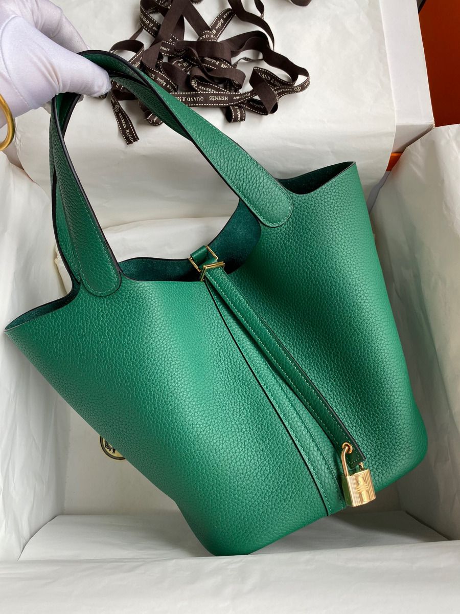 Hermes Picotin Lock 18 Handmade Bag in Vert Vertigo Clemence Leather - Image 3