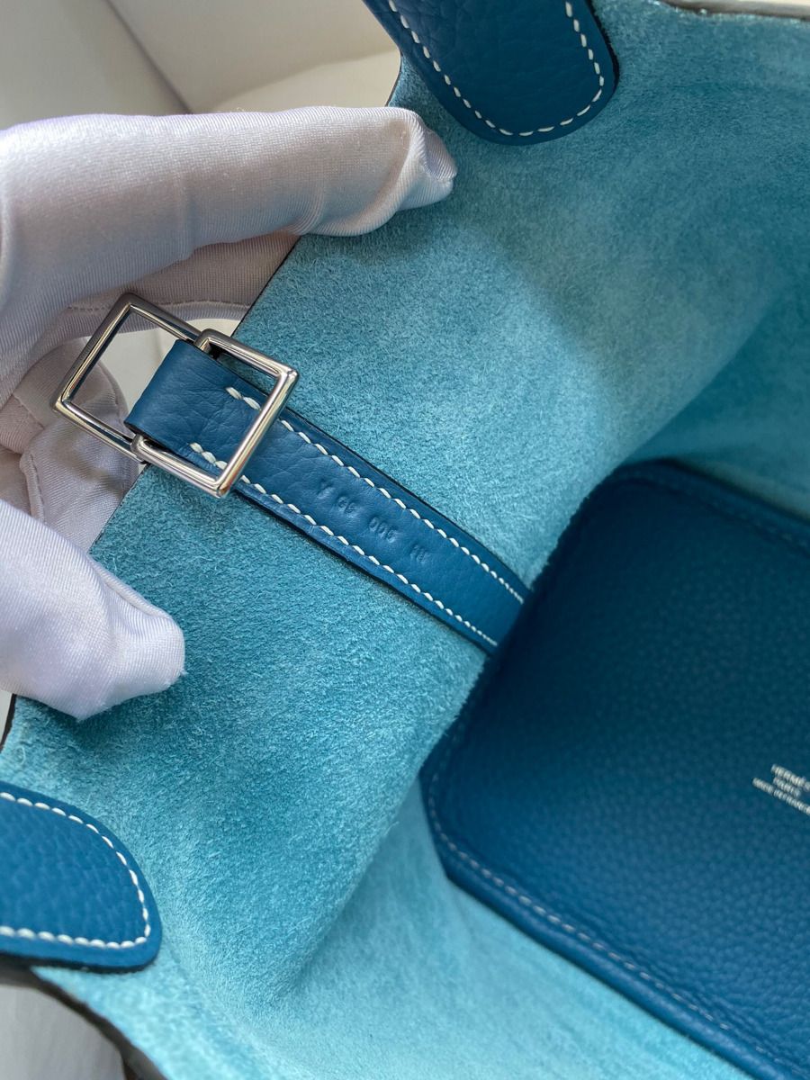 Hermes Picotin Lock 22 Handmade Bag in Blue Jean Clemence Leather - Image 8