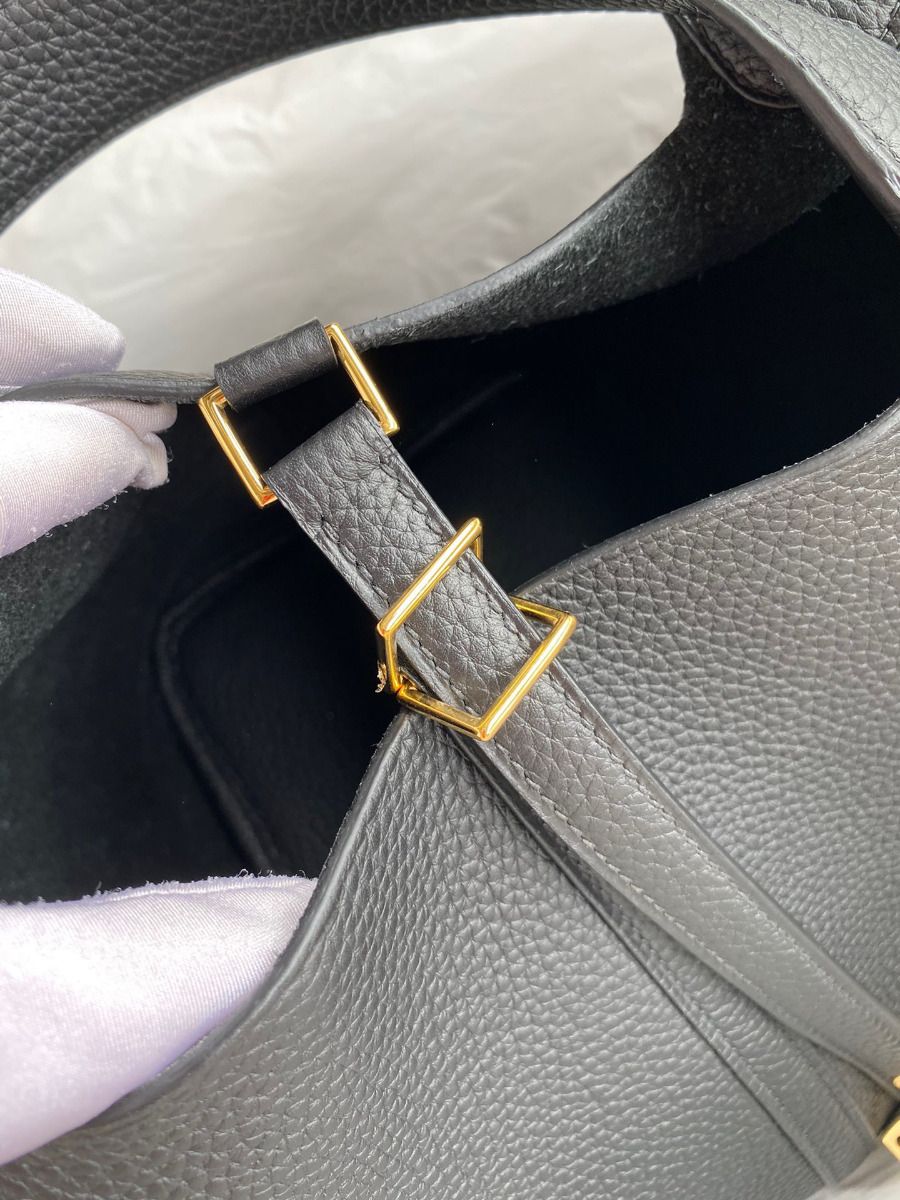 Hermes Picotin Lock 22 Handmade Bag in Black Clemence Leather - Image 5