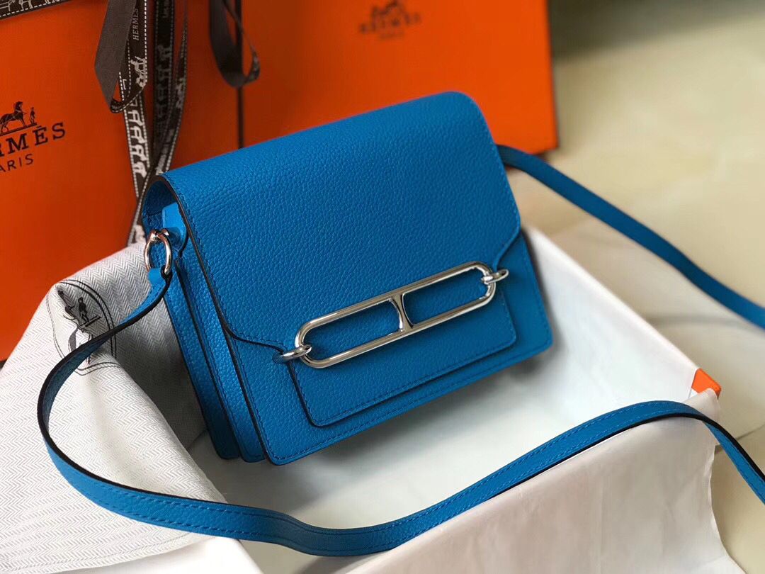 Hermes Mini Sac Roulis 18cm Bag In Blue Hydra Evercolor Calfskin - Image 5