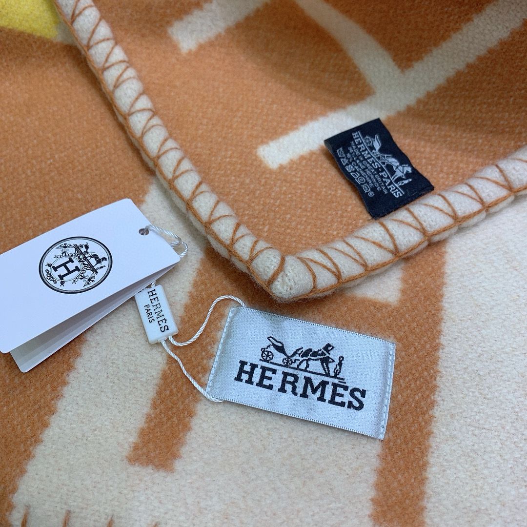 Hermes Avalon H Club Blanket in Terre Cuite/Yellow Cashmere - Image 7