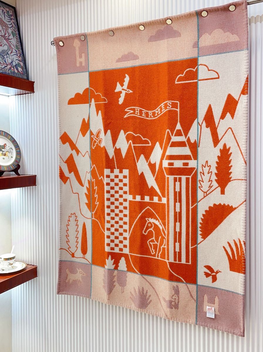 Hermes Avalon Epopee Blanket in Mandarine Wool and Cashmere - Image 10