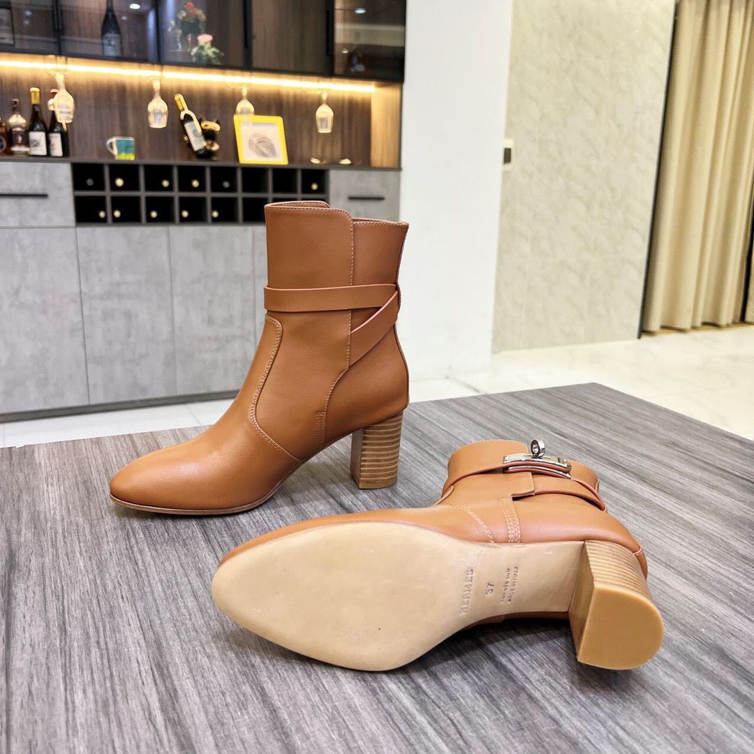 Hermes Frenchie 50mm Ankle Boots In Brown Calfskin - Image 7