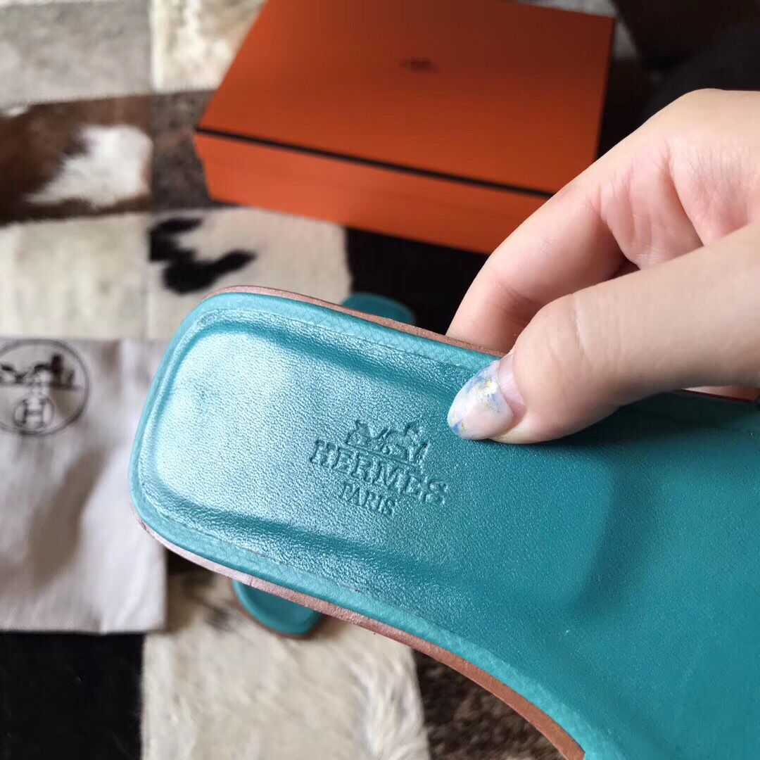 Hermes Oran Sandals In Blue Paon Epsom Leather - Image 5