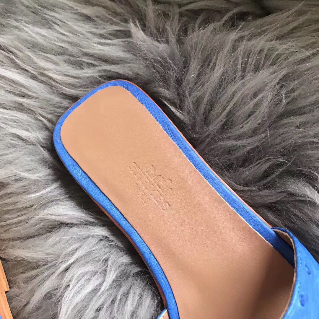 Hermes Oran Sandals In Blue Hydra Ostrich Leather - Image 4