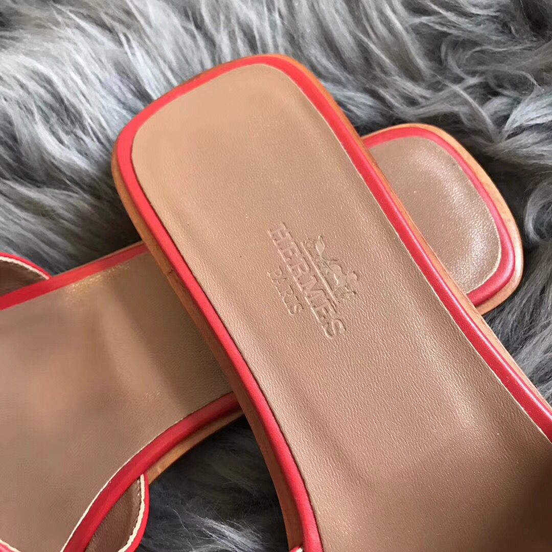 Hermes Oran Sandals In Red Swift Leather - Image 4