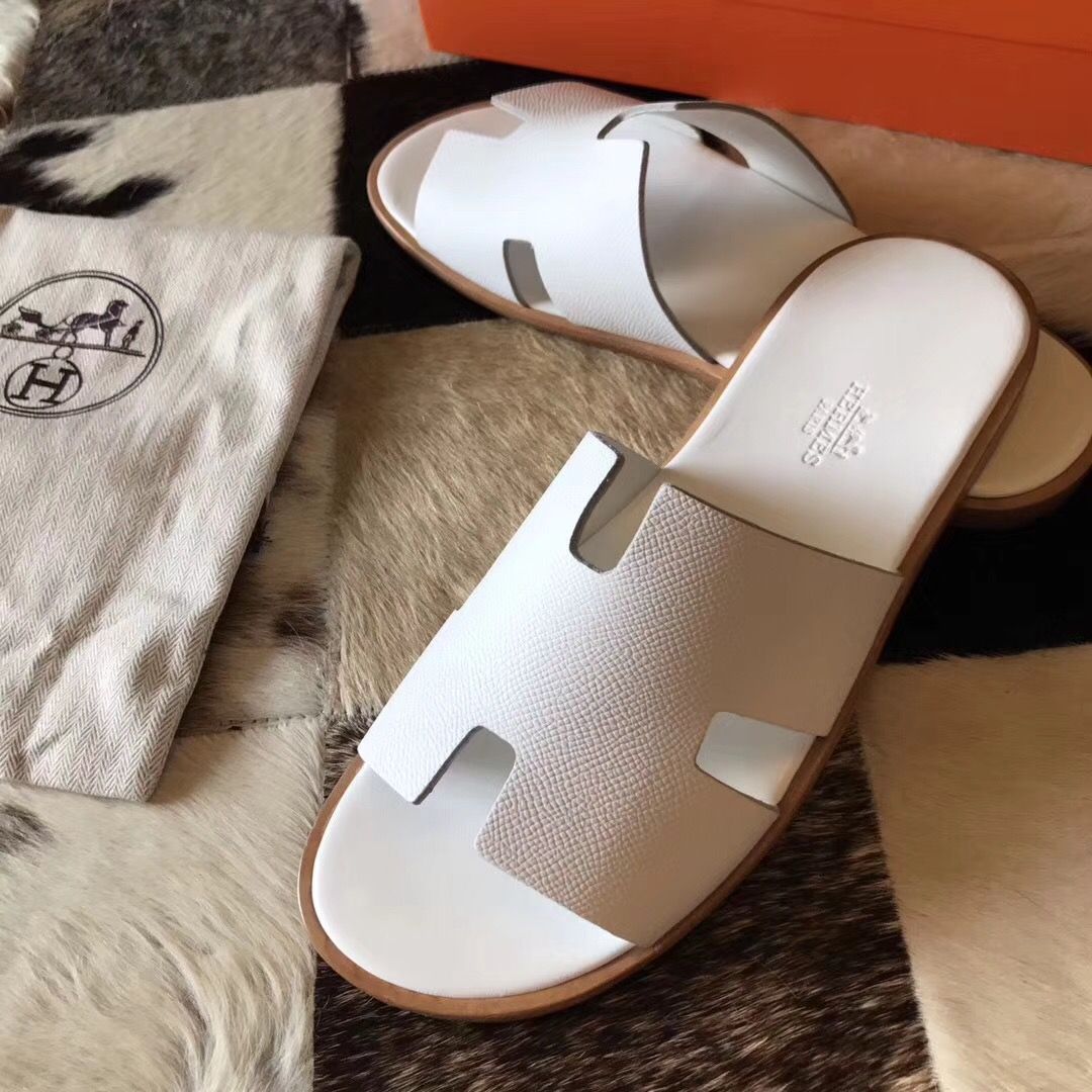 Hermes Izmir Sandals In White Epsom Leather - Image 7