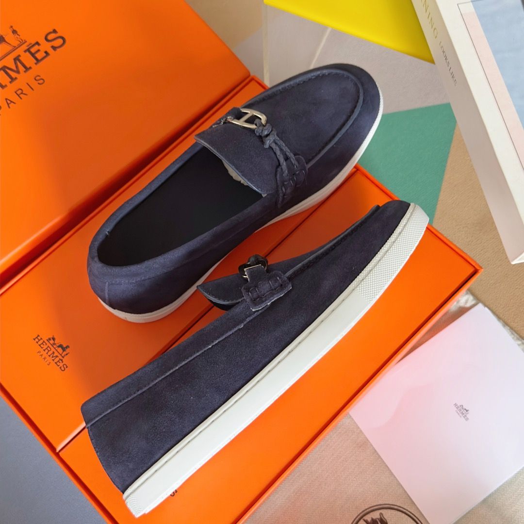 Hermes Men's Ignacio Loafers in Blue Suede Calfskin - Image 6