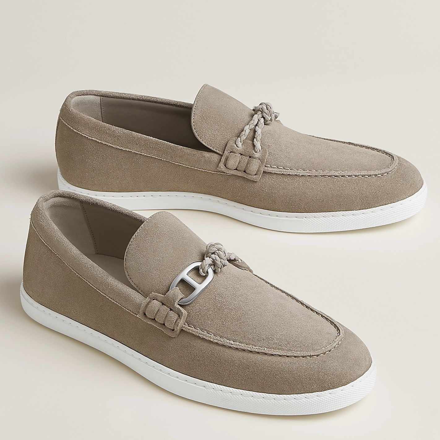 Hermes Men's Ignacio Loafers in Galet Suede Calfskin