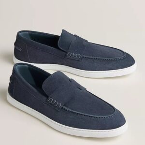 Hermes Men's Job Loafers in Blue Suede Calfskin