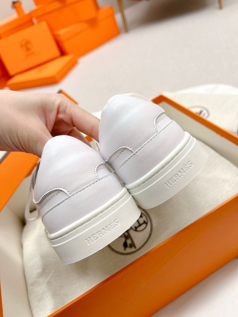 Hermes Men's Day Sneakers in White Leather - Image 9