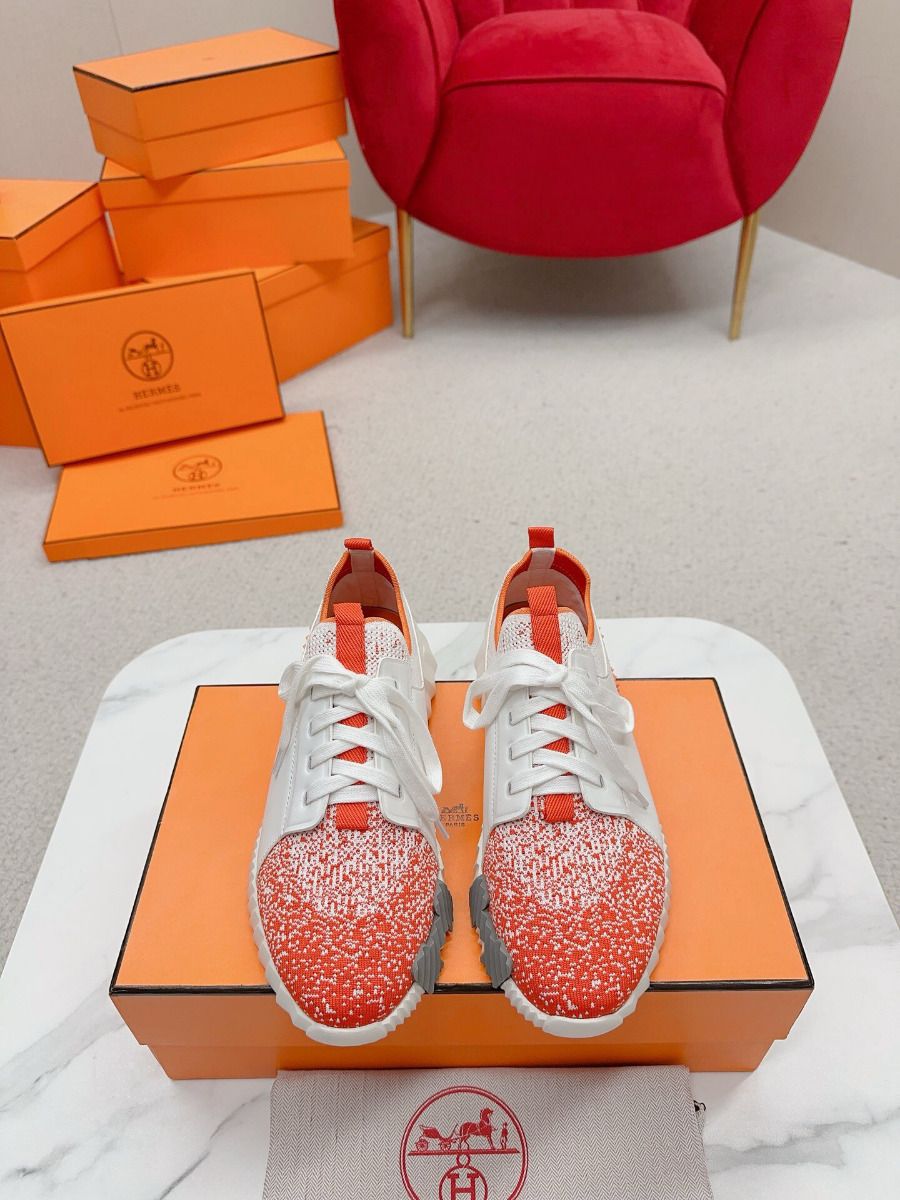 Hermes Men's Depart Sneakers in Orange Gradient Knit - Image 3