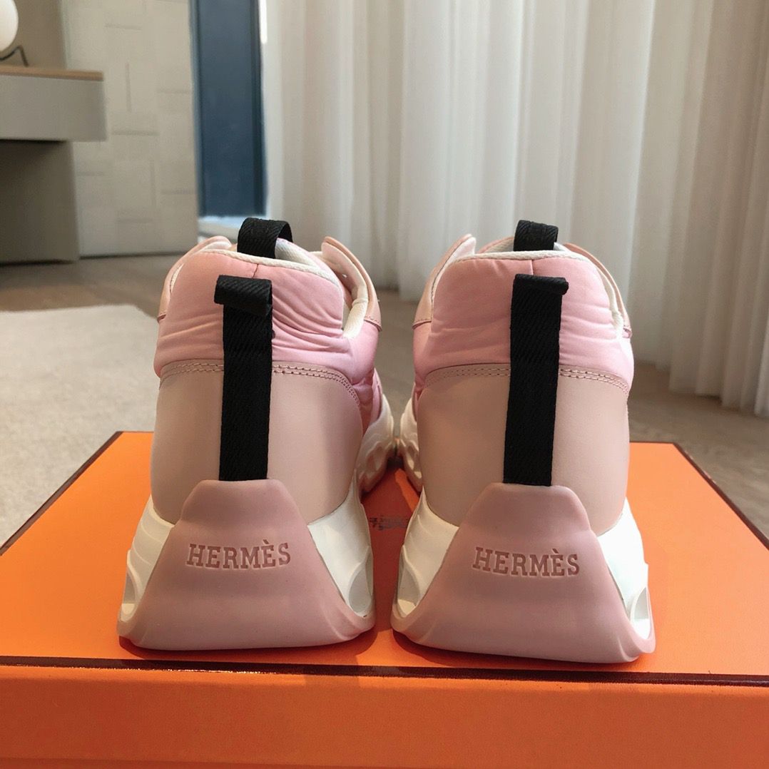 Hermes Women's Impulse Sneakers in Pink Fabric and Leather - Image 8