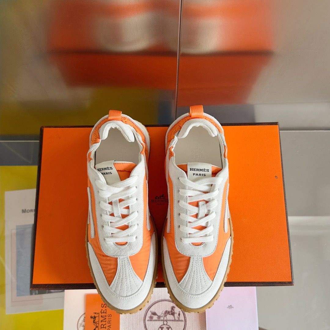 Hermes Men's Jet Sneakers in Orange Technical Canvas - Image 8