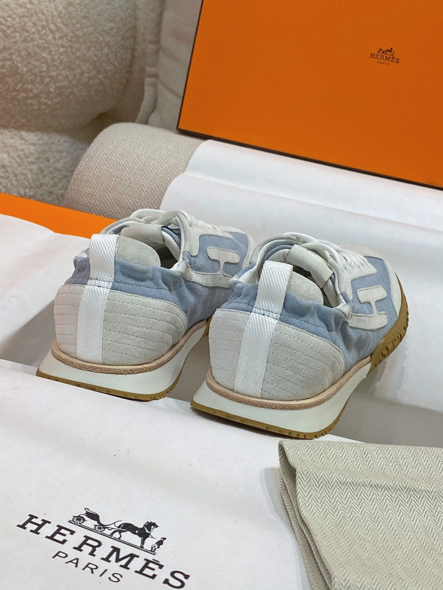 Hermes Men's Jet Sneakers in Blue/White Suede Leathe - Image 9