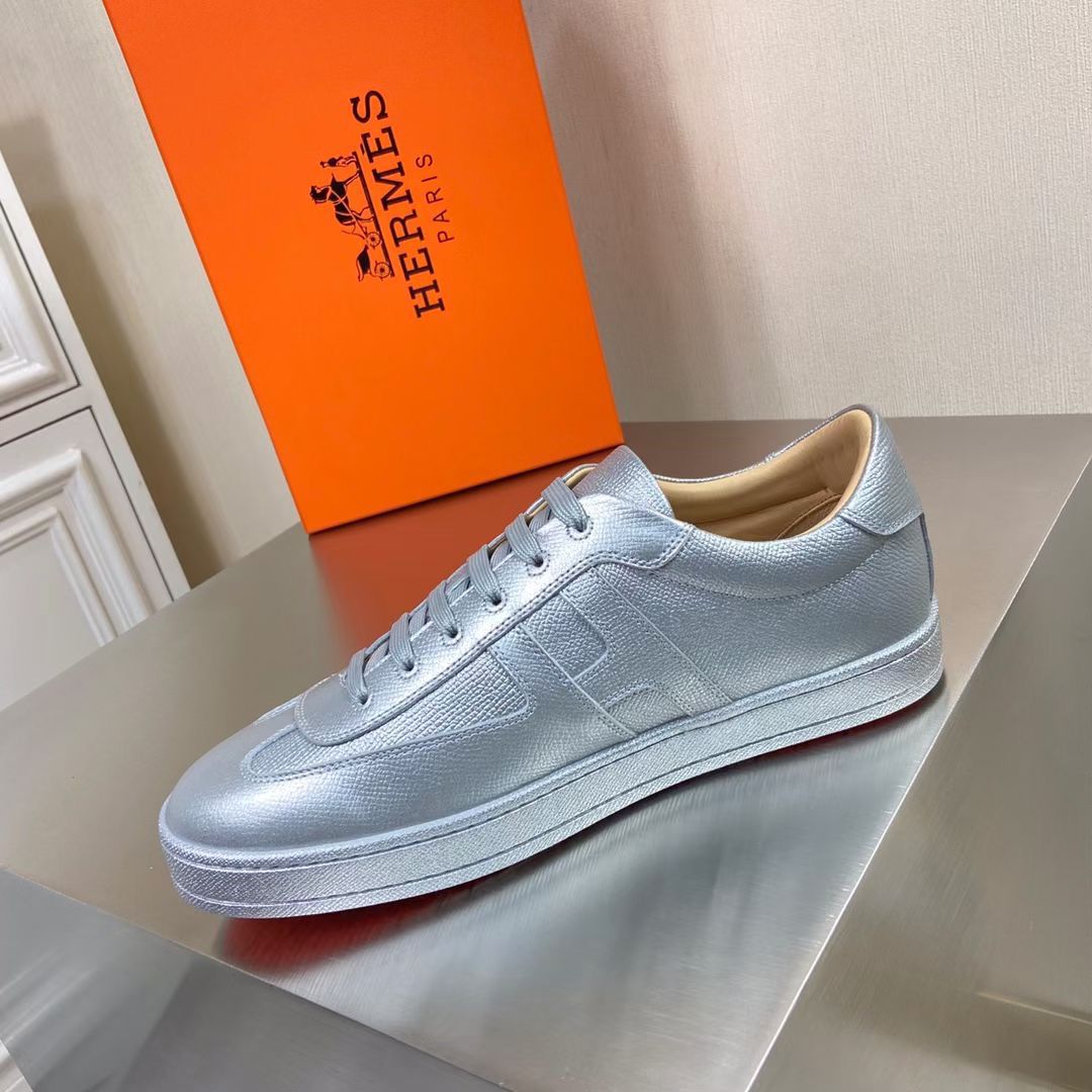 Hermes Boomerang Sneakers In Silver Epsom Leather - Image 6