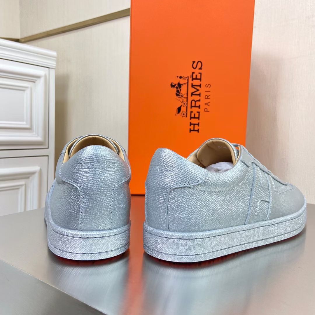 Hermes Boomerang Sneakers In Silver Epsom Leather - Image 9