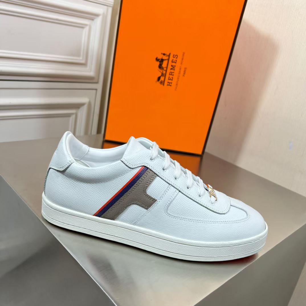 Hermes Boomerang Sneakers In Multicolore White Leather - Image 5