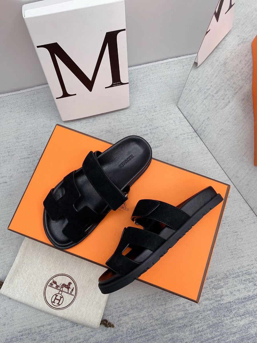 Hermes Men's Chypre Sandals in Black Suede Calfskin - Image 7