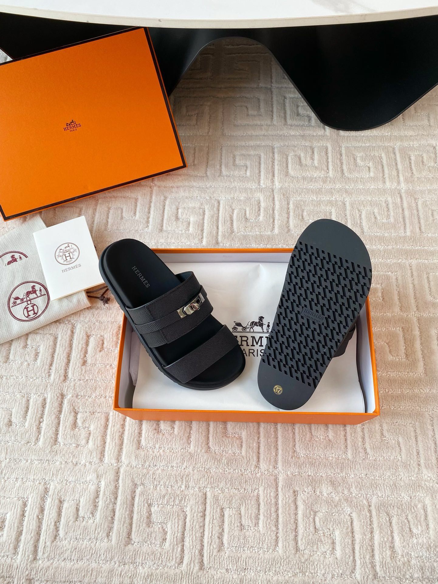 Hermes Men's Jackson Sandal in Black Epsom Calfskin - Image 9