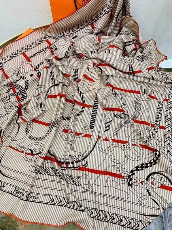 Hermes Grey/Orange Panoplie Equestre Eyeliner Shawl 140 - Image 9