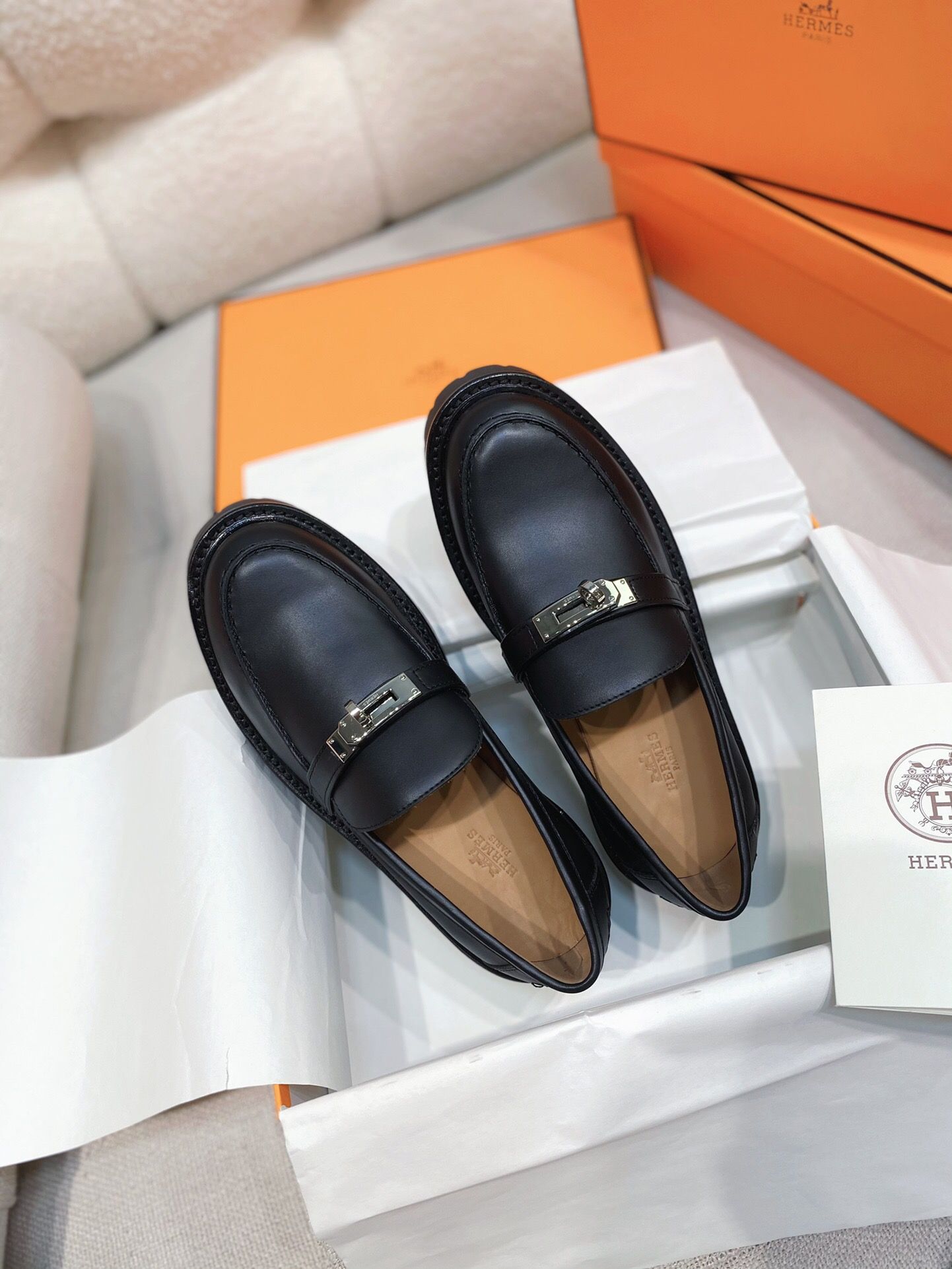 Hermes Women's Icone Loafers in Black Calfskin - Image 6