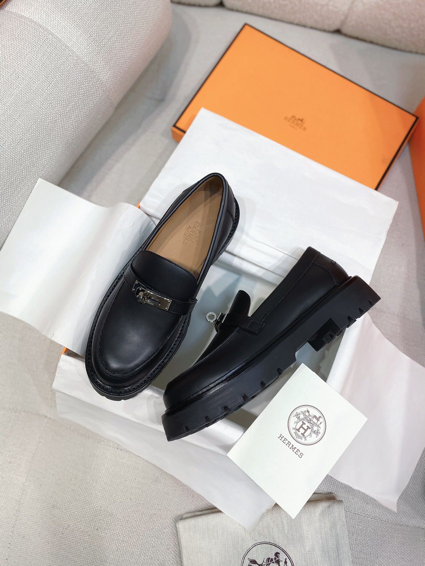 Hermes Women's Icone Loafers in Black Calfskin - Image 9