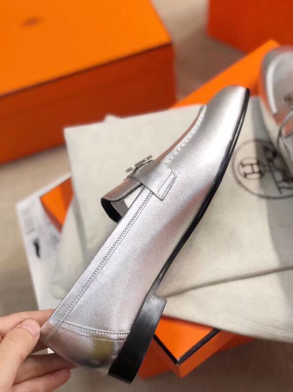 Hermes Paris Loafers In Silver Metallic Goatskin - Image 5