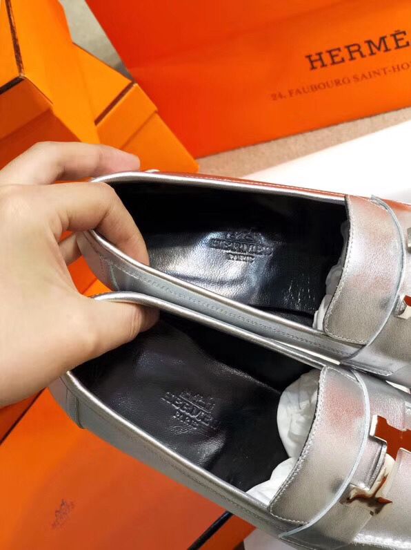 Hermes Paris Loafers In Silver Metallic Goatskin - Image 8